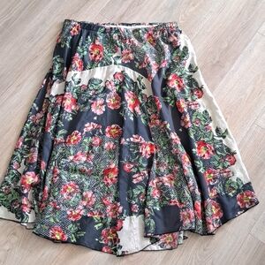 Johnny Was silk floral patchwork maxi skirt L